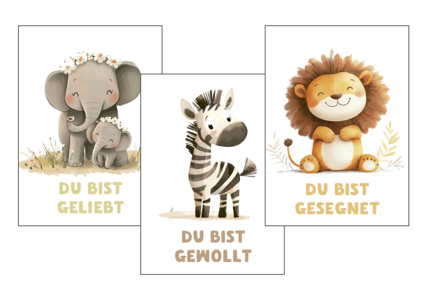 Poster-Set A4 "Elefant, Zebra & Löwe"