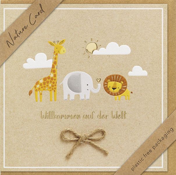 Faltkarte "Willkommen auf der Welt" - Tierkinder