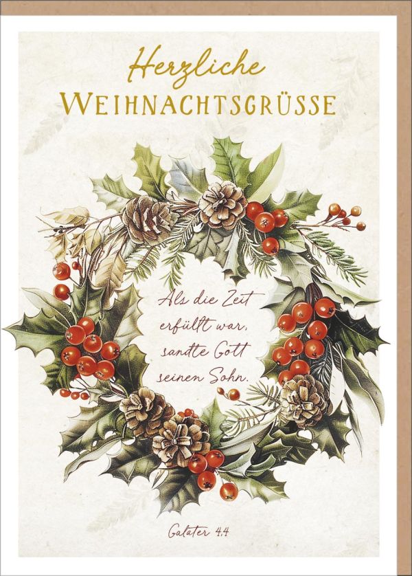 Faltkarte "Herzliche Weihnachtsgrüße" - Ilexkranz