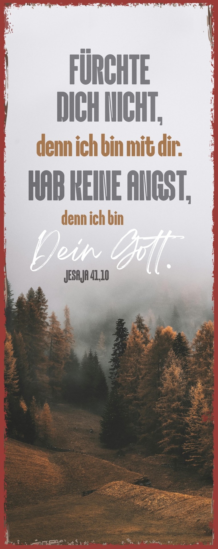 Jahreslosung 2027 - Metallschild lang "Wald im Nebel"
