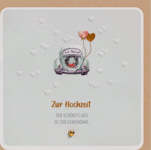 Faltkarte "Zur Hochzeit" - Auto m. Herz