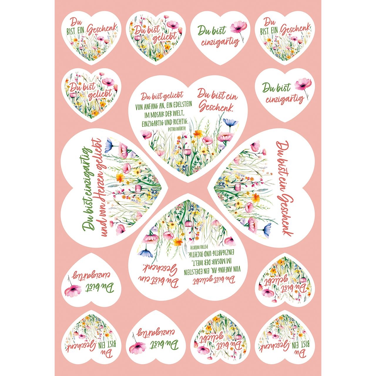 Aufkleber-Grußkarten: Du bist geliebt, 4 Stück