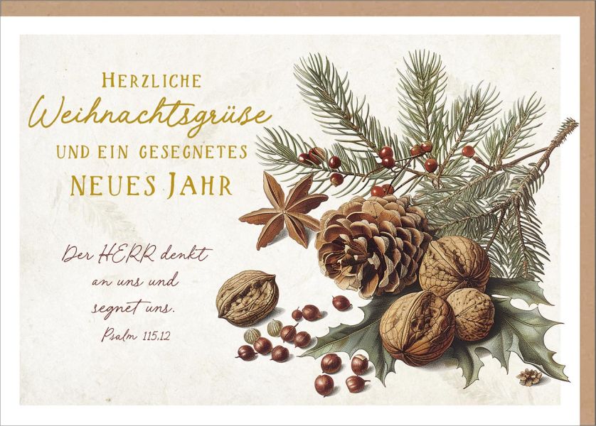 Faltkarte "Herzliche Weihnachtsgrüße" - Tannenzweig