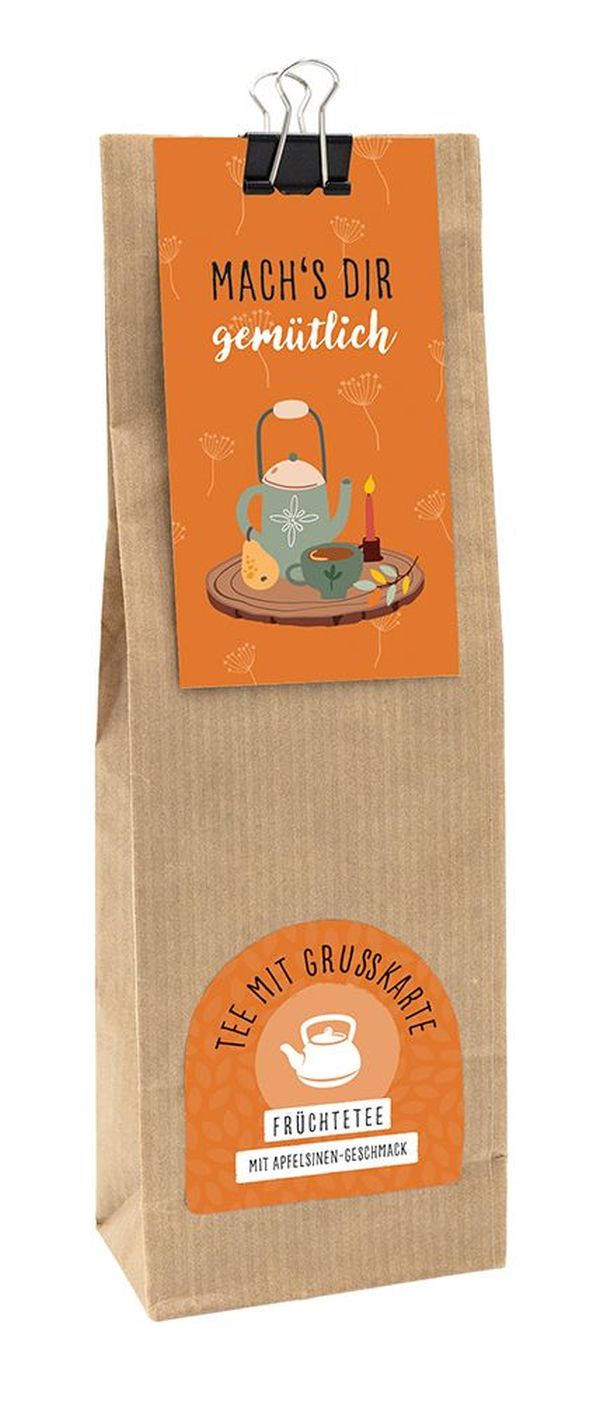 Tee mit Grußkarte: Mach's dir gemütlich
