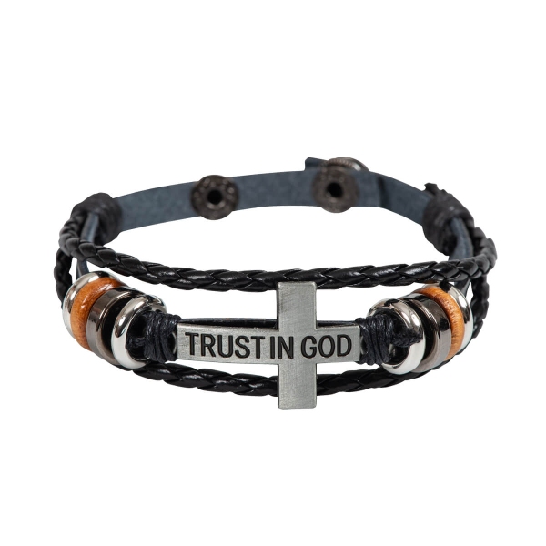Leder-Armband "Trust in God" - braun